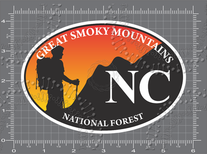 Great Smoky Mountains, NC - Hiker at Sunset Decal