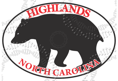 Highlands, NC - Bear with Red Text Decal