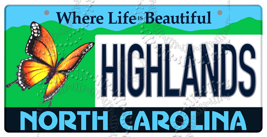 Highlands, NC - Butterfly License Plate