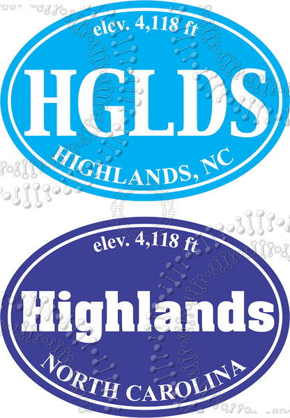 Highlands, NC - Cyan HGLDS and Blue Highlands with Elevation Decal