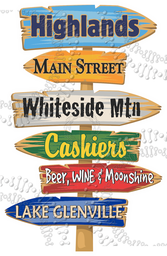 Highlands, NC - Directional Sign Decal