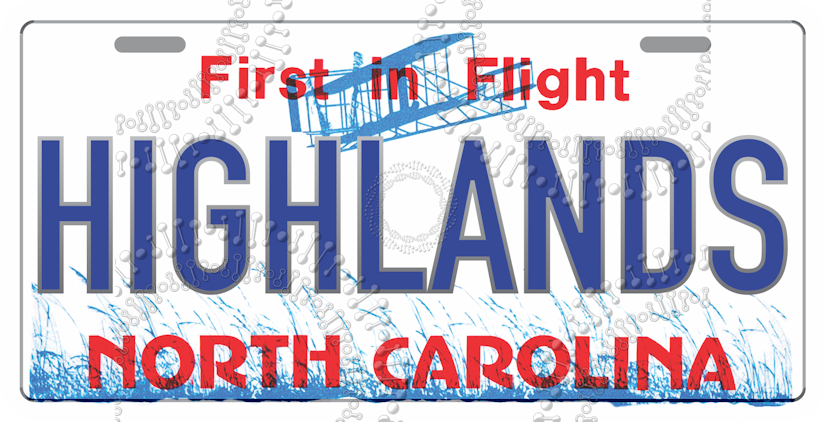 Highlands, NC - First In Flight License Plate Decal