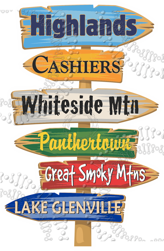 Highlands, NC - Highlands Directional Sign Decal