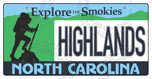 Highlands, NC - Hiker License Plate Decal