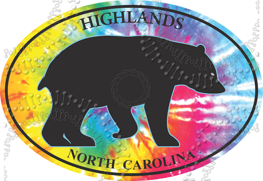 Highlands, NC - Tie Dye with Bear Decal