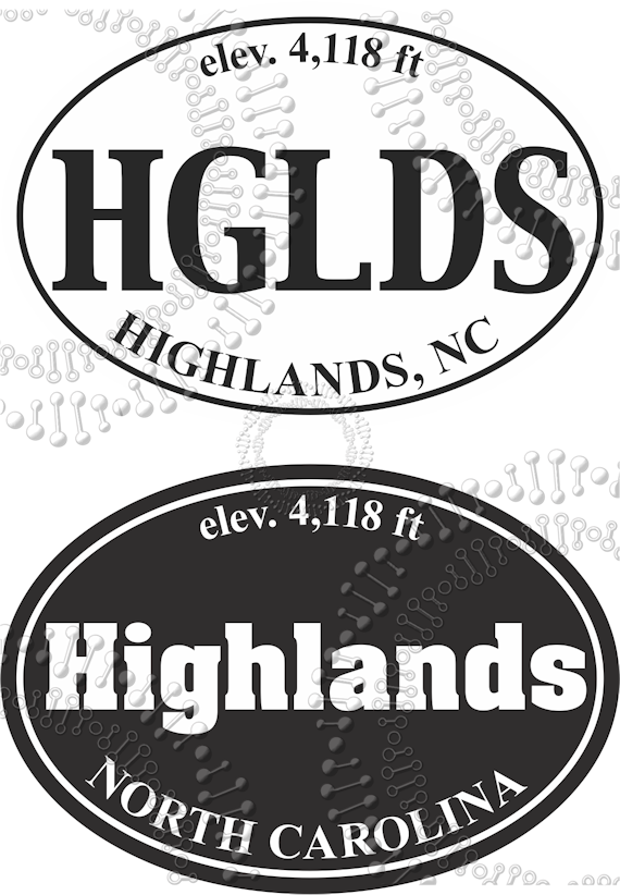 Highlands, NC - White HGLDS and Black Highlands Decal