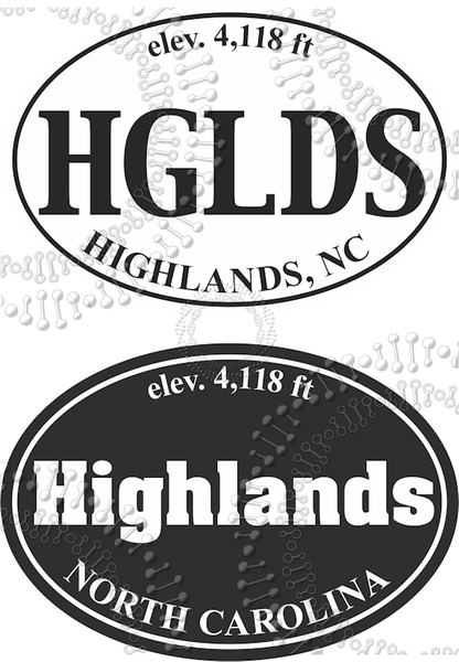 Highlands, NC - White HGLDS and Black Highlands Decal