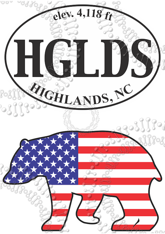 Highlands, NC - White HGLDS and USA Bear Decal