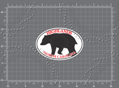 Highlands, NC - Bear with Red Text Decal