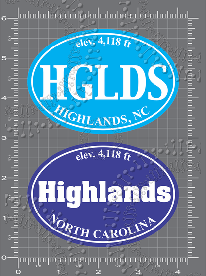 Highlands, NC - Cyan HGLDS and Blue Highlands with Elevation Decal