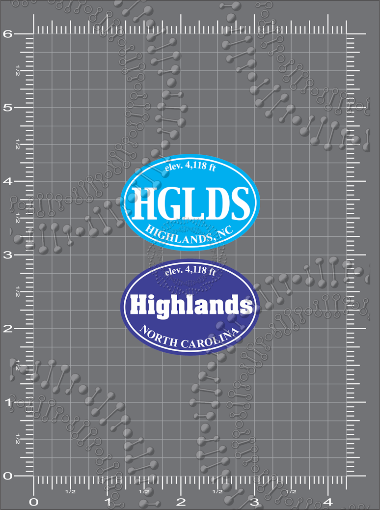 Highlands, NC - Cyan HGLDS and Blue Highlands with Elevation Decal