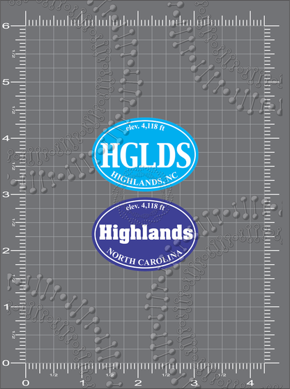 Highlands, NC - Cyan HGLDS and Blue Highlands with Elevation Decal