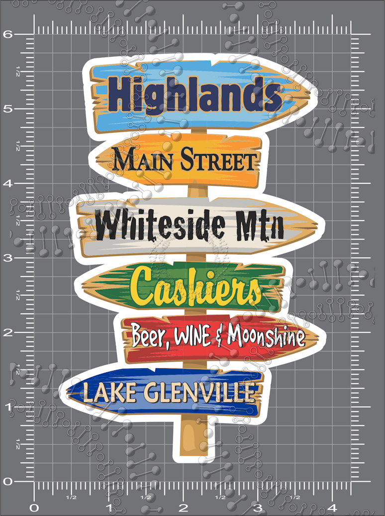 Highlands, NC - Directional Sign Decal