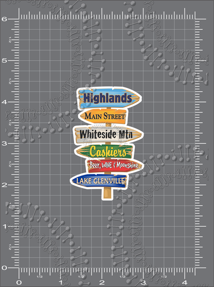 Highlands, NC - Directional Sign Decal