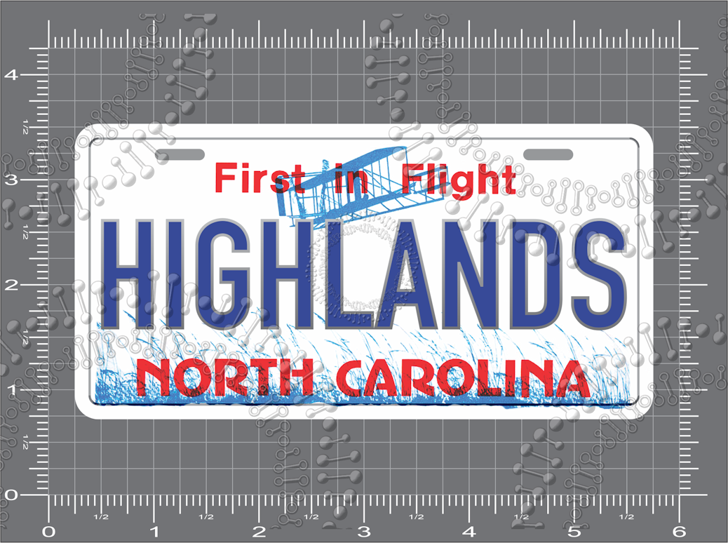 Highlands, NC - First In Flight License Plate Decal