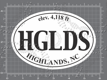 Highlands, NC - HGLDS White Oval Decal