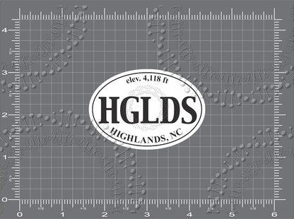 Highlands, NC - HGLDS White Oval Decal