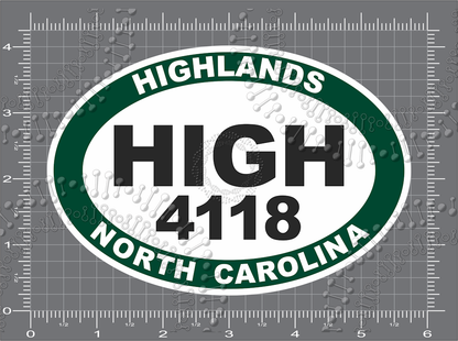 Highlands, NC - HIGH Elevation 4118 Decal