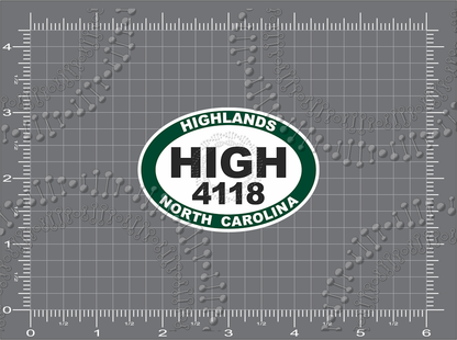 Highlands, NC - HIGH Elevation 4118 Decal