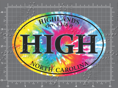 Highlands, NC - HIGH with Elevation Tie Dye Decal