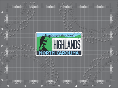 Highlands, NC - Hiker License Plate Decal