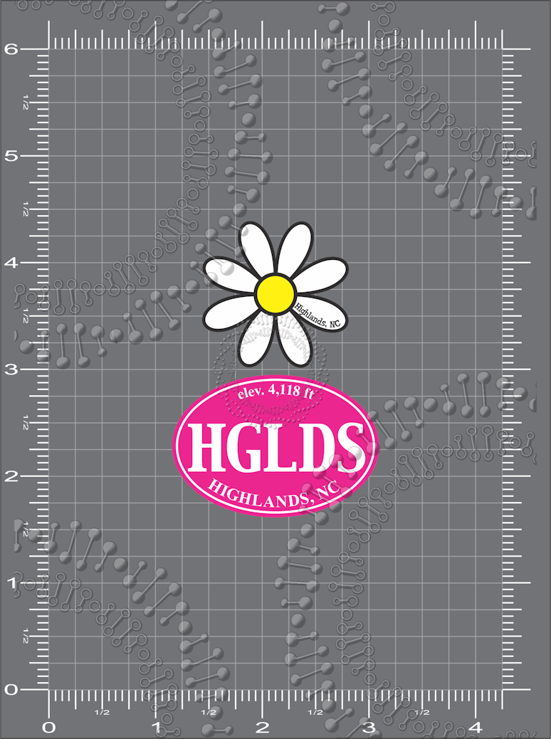 Highlands, NC - Pink HGLDS Oval and White Daisy Decal