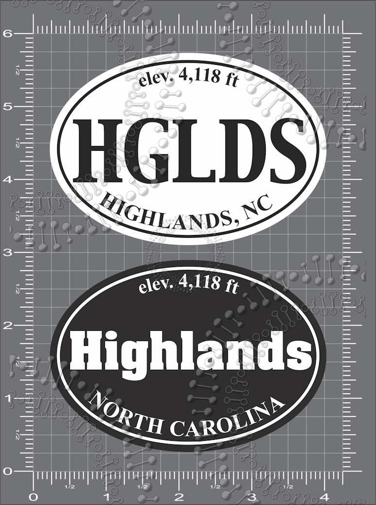 Highlands, NC - White HGLDS and Black Highlands Decal