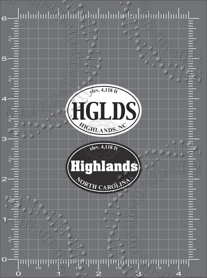 Highlands, NC - White HGLDS and Black Highlands Decal