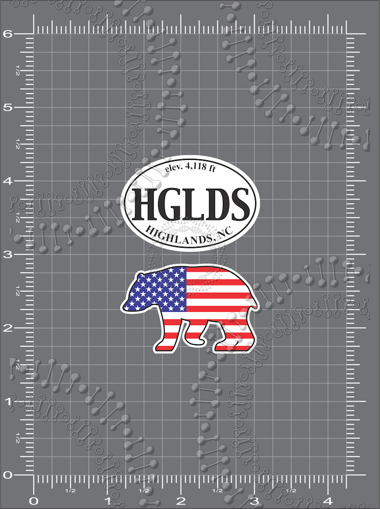 Highlands, NC - White HGLDS and USA Bear Decal