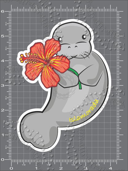 Islamorada, FL - Manatee with  Orange and Yellow Flower Decal