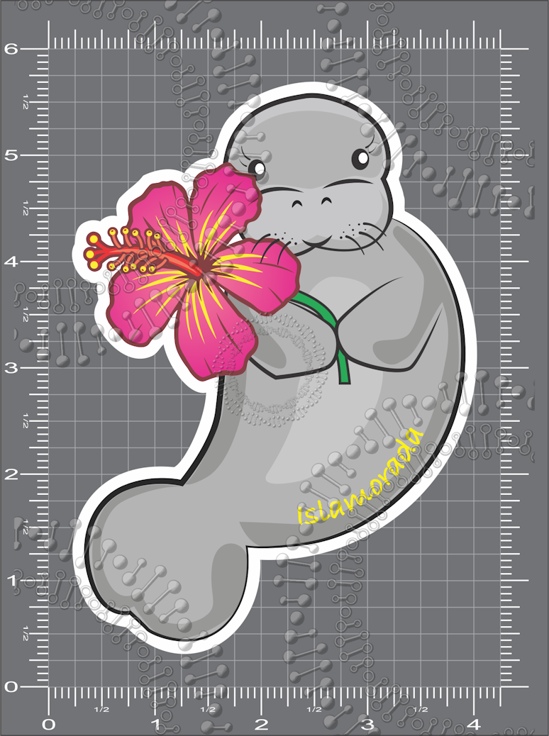 Islamorada, FL - Manatee with Pink Flower Decal