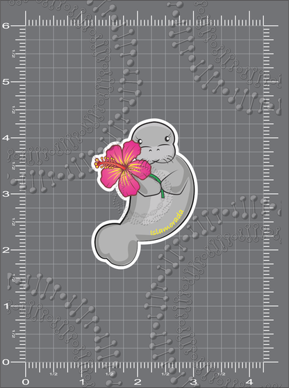 Islamorada, FL - Manatee with Pink Flower Decal