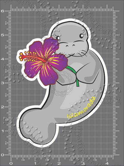 Islamorada, FL - Manatee with Purple Flower Decal