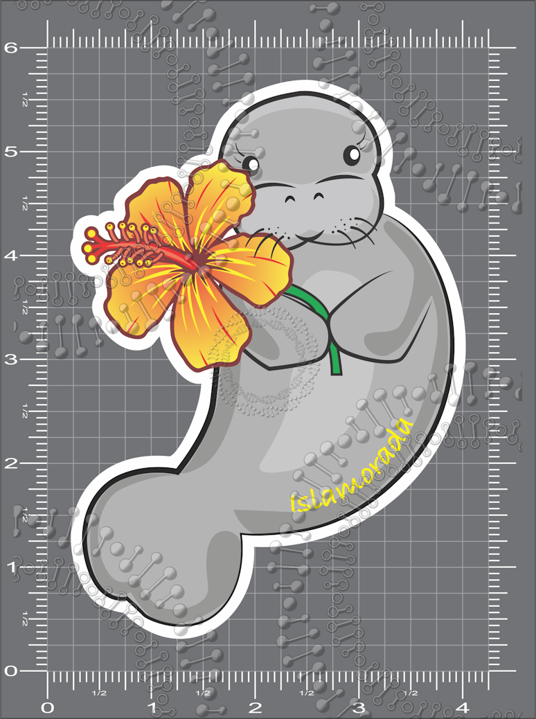 Islamorada, FL - Manatee with Yellow Flower Decal