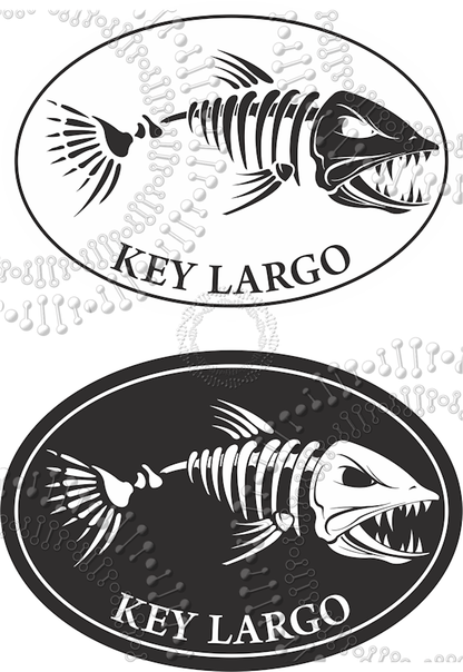 Key Largo, FL - Black and White Fishbonz Decal