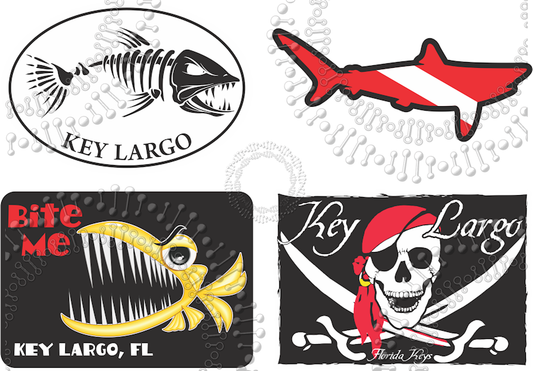 Key Largo, FL - Fishbonz, Dive Shark, Bite Me and Pirate Decal