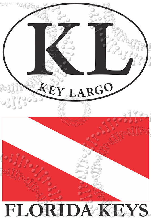 Key Largo, FL - KL White Oval and Florida Keys Dive Flag Decal