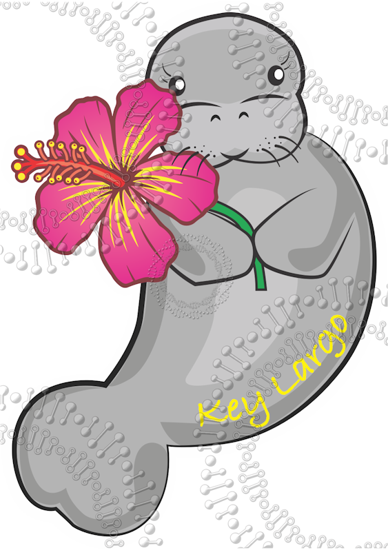 Key Largo, FL - Manatee with Pink Flower Decal