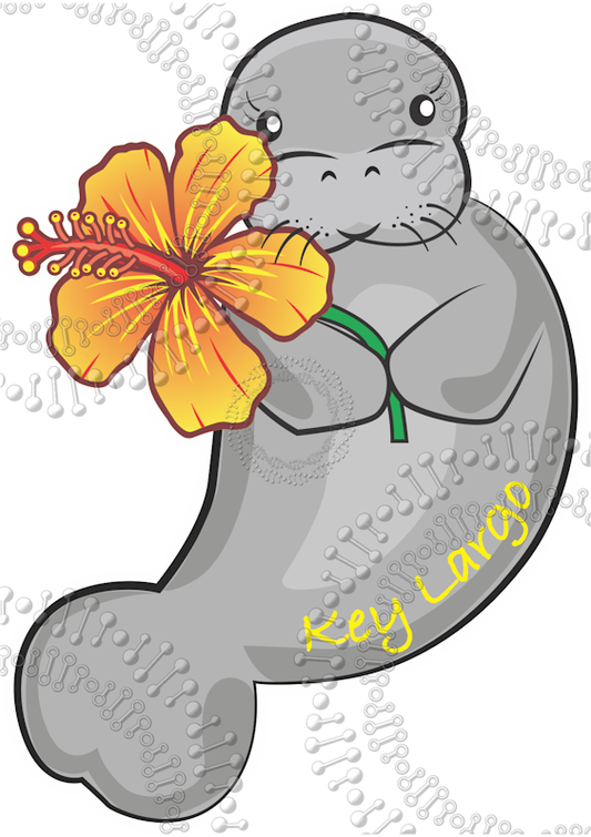 Key Largo, FL - Manatee with Yellow Flower Decal