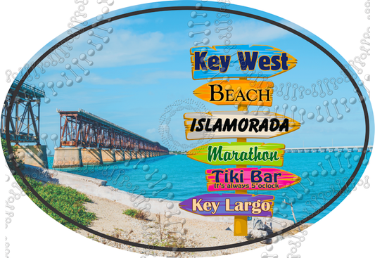 Key West, FL - Directional Sign with Bridge Decal