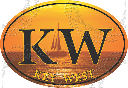 Key West, FL - KW Sailboat at Sunset Decal