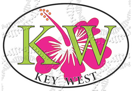 Key West, FL - KW with Hibiscus Decal