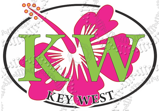 Key West, FL - KW with Pink Hibiscus Decal