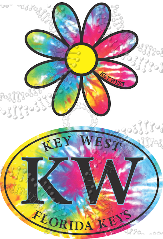 Key West, FL - Tie Dye Daisy and Oval Decal