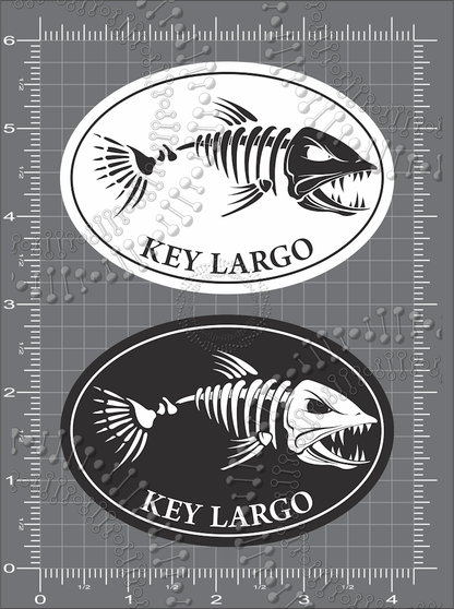 Key Largo, FL - Black and White Fishbonz Decal