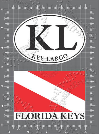 Key Largo, FL - KL White Oval and Florida Keys Dive Flag Decal