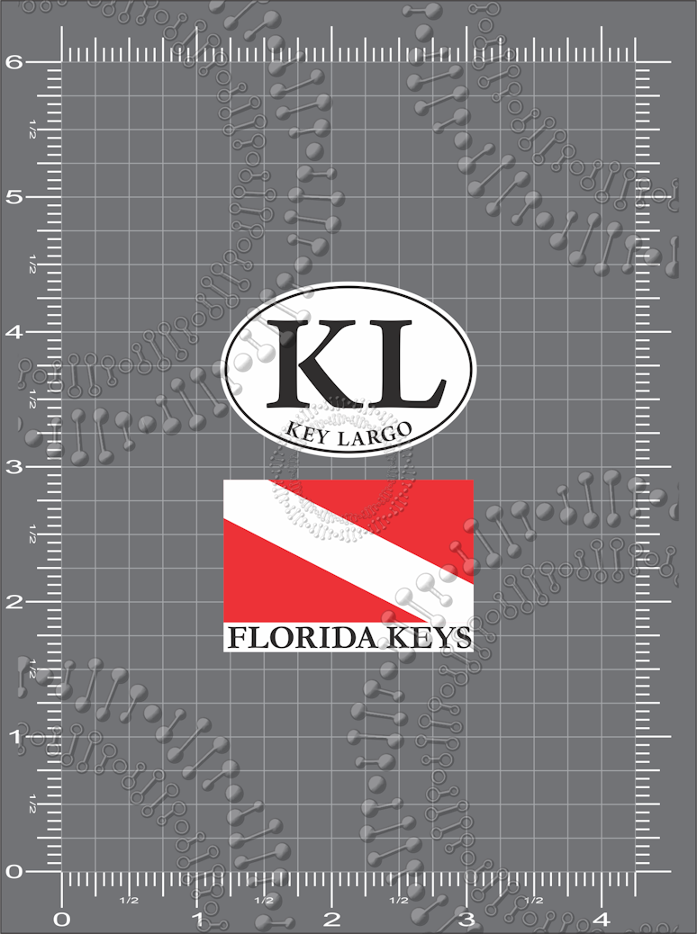 Key Largo, FL - KL White Oval and Florida Keys Dive Flag Decal