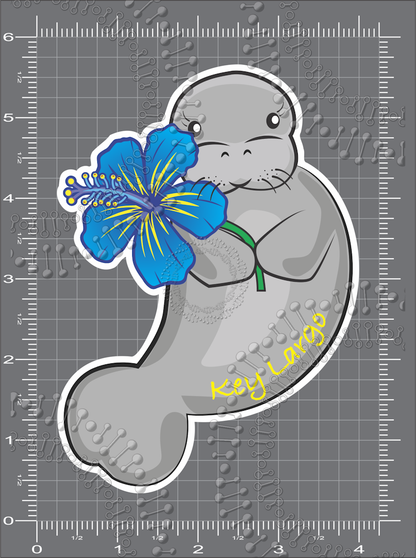 Key Largo, FL - Manatee with Blue Flower Decal