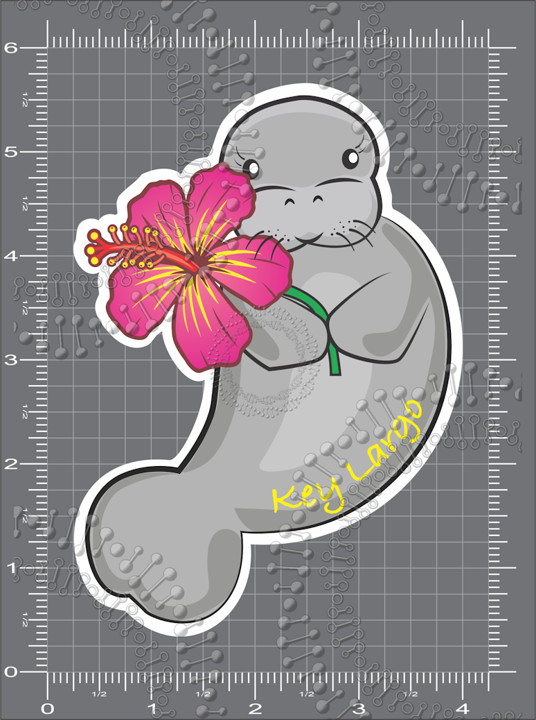 Key Largo, FL - Manatee with Pink Flower Decal