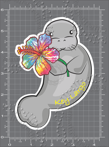 Key Largo, FL - Manatee with Tie Dye Flower Decal